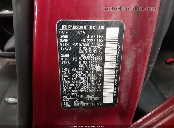 JN8AF5MV6GT650566 2016 NISSAN JUKE Красный Вид подкапотного пространства