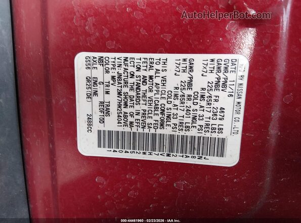 JN8AT2MV7HW254041 2017 NISSAN ROGUE Красный Вид подкапотного пространства