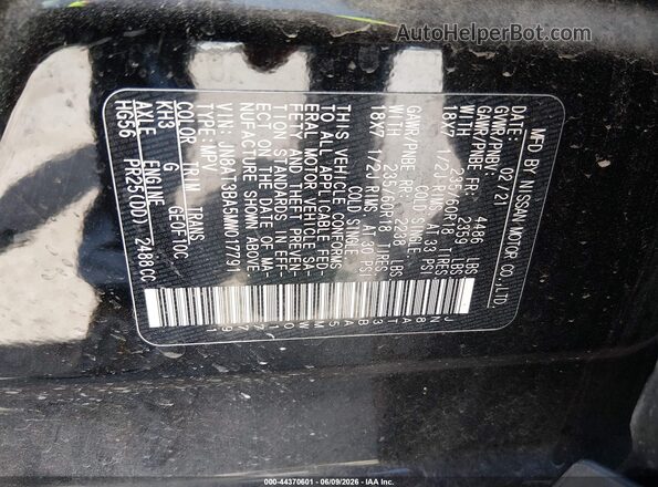 JN8AT3BA5MW017791 2021 NISSAN ROGUE Black Շարժիչի բաժամունքի տեսք