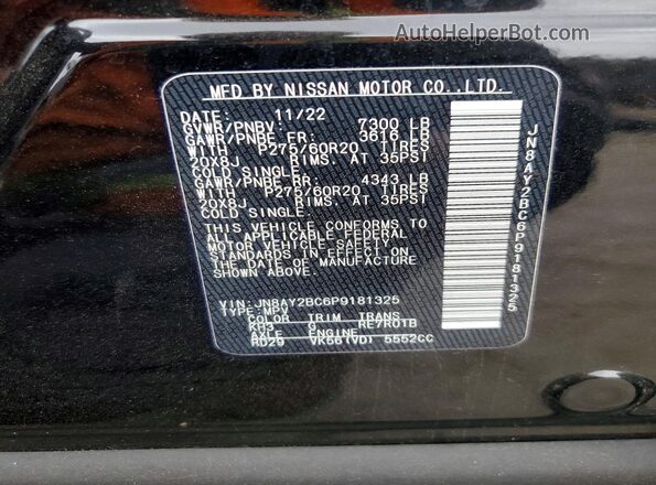 JN8AY2BC6P9181325 2023 NISSAN ARMADA Черный Панорамный вид салона 360°