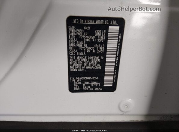 JN8AY2BC9M9148556 2021 NISSAN ARMADA White 