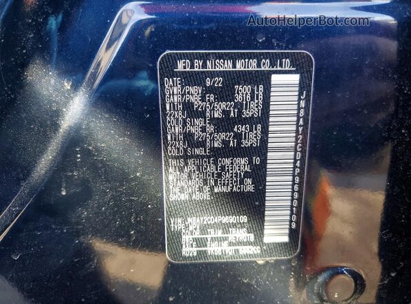 JN8AY2CD4P9690109 2023 NISSAN ARMADA Черный Вид наклейки с VIN-кодом