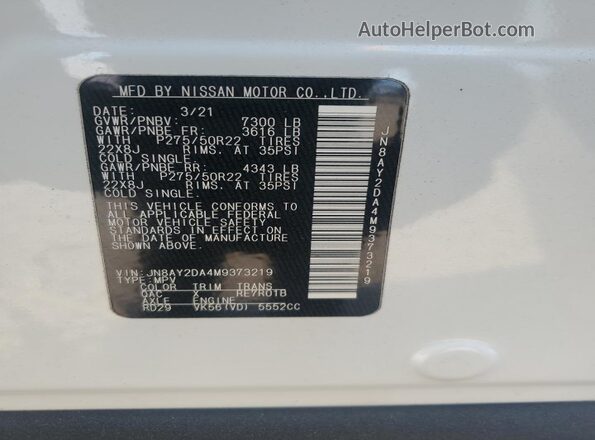 JN8AY2DA4M9373219 2021 NISSAN ARMADA White 360 interior view