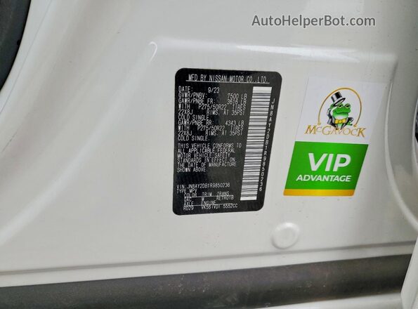 JN8AY2DB1R9850236 2024 NISSAN ARMADA White Вид наклейки з VIN-кодом