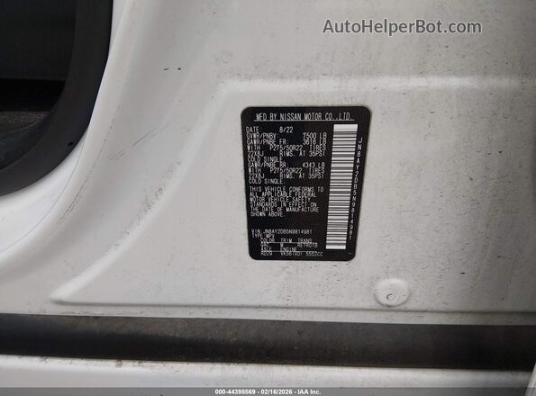 JN8AY2DB5N9814981 2022 NISSAN ARMADA White Вид підкапотного простору