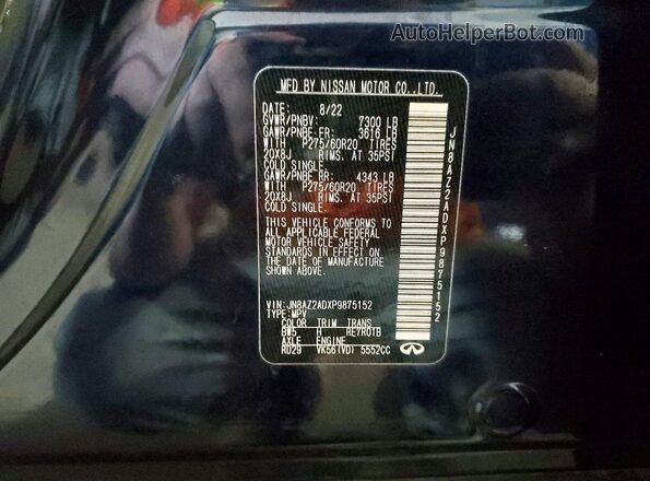 JN8AZ2ADXP9875152 2023 INFINITI QX80 Blue Вид наклейки з VIN-кодом