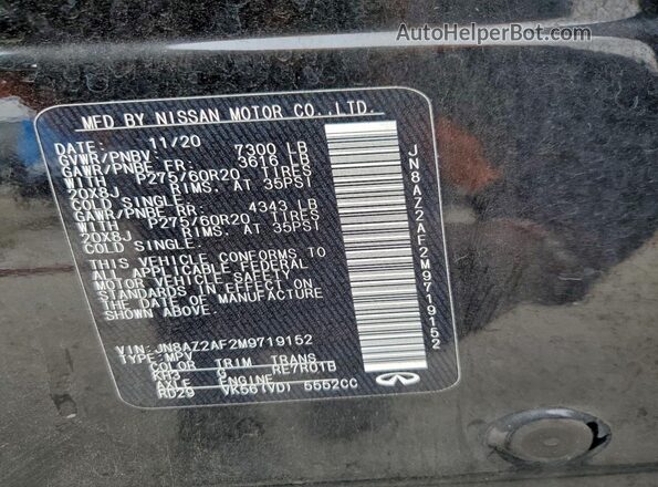 JN8AZ2AF2M9719152 2021 INFINITI QX80 Black VIN sticker view