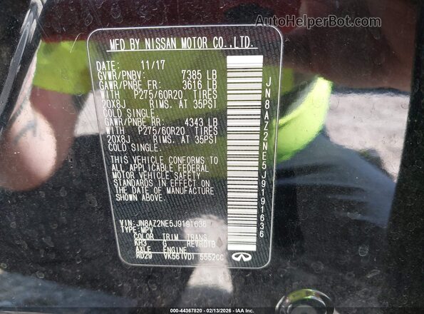 JN8AZ2NE5J9191636 2018 INFINITI QX80 Black 
