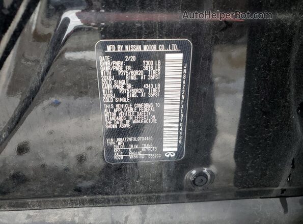 JN8AZ2NFXL9704486 2020 INFINITI QX80 Black VIN კოდის სტიკერის ხედი