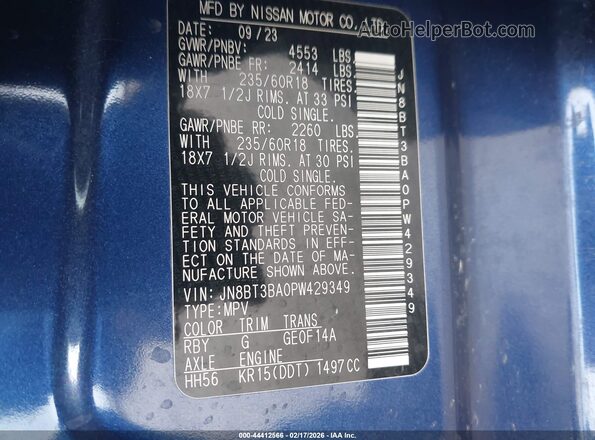 JN8BT3BA0PW429349 2023 NISSAN ROGUE Blue Widok komory silnika