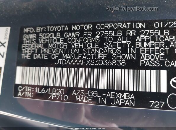 JTDAAAAFXS3036838 2025 TOYOTA CROWN Gray Vista del compartimento del motor