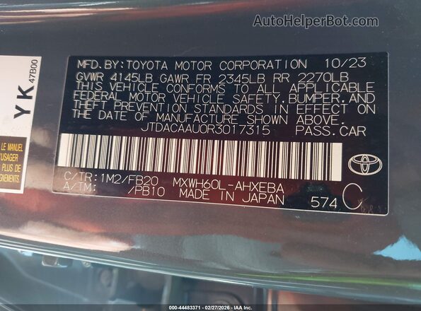 JTDACAAU0R3017315 2024 TOYOTA LIMITED Gray Widok komory silnika