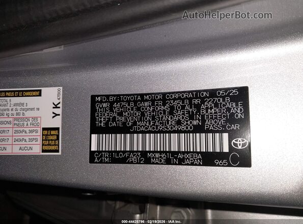JTDACACU9S3049800 2025 TOYOTA PRIUS PLUG-IN HYBRID Silver Engine compartment view