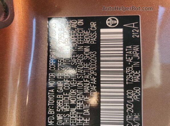 JTDAFAAF2P3002093 2023 TOYOTA CROWN Brown Widok naklejki z numerem VIN