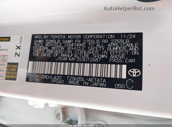 JTDAFAAF3S3012687 2025 TOYOTA CROWN White Vista del compartimento del motor
