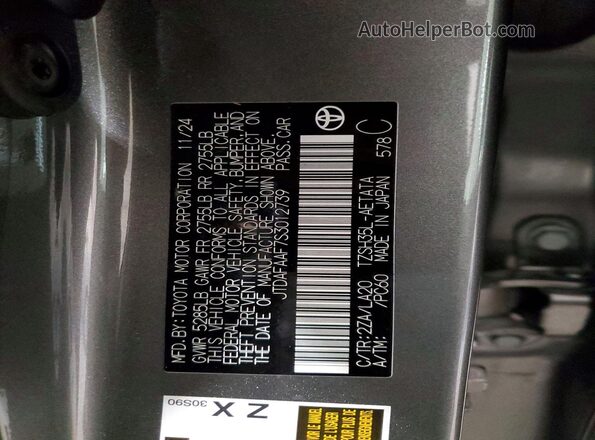 JTDAFAAF7S3012739 2025 TOYOTA CROWN Silver Vista de la etiqueta del VIN