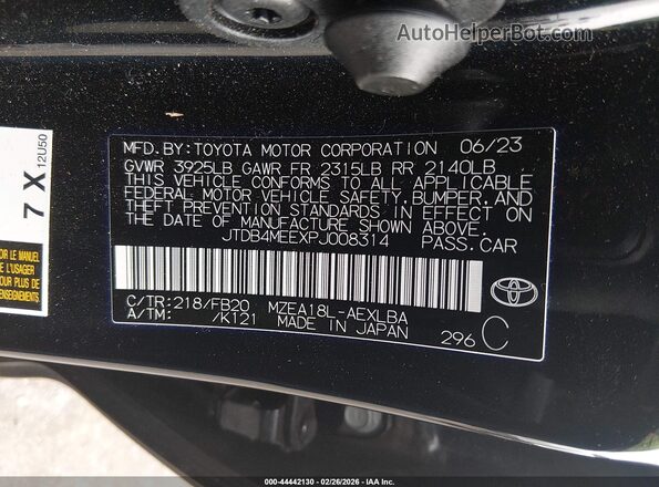 JTDB4MEEXPJ008314 2023 TOYOTA LL Черный 