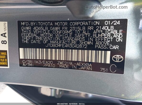 JTDBCMFE4R3042872 2024 TOYOTA LL Blue Вид підкапотного простору
