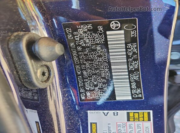 JTDBCMFEXPJ000215 2023 TOYOTA LL Blue Widok naklejki z numerem VIN