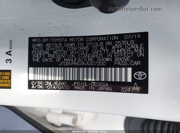 JTDBVRBD3KA007200 2019 TOYOTA MIRAI Белый Вид подкапотного пространства