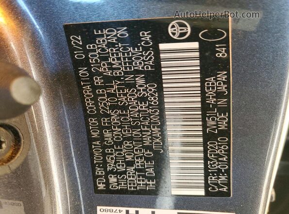 JTDKAMFUXN3168290 2022 TOYOTA PRIUS Gray Widok komory silnika