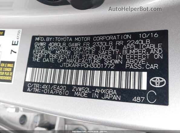 JTDKARFP0H3001772 2017 TOYOTA PRIUS PRIME Silver Engine compartment view