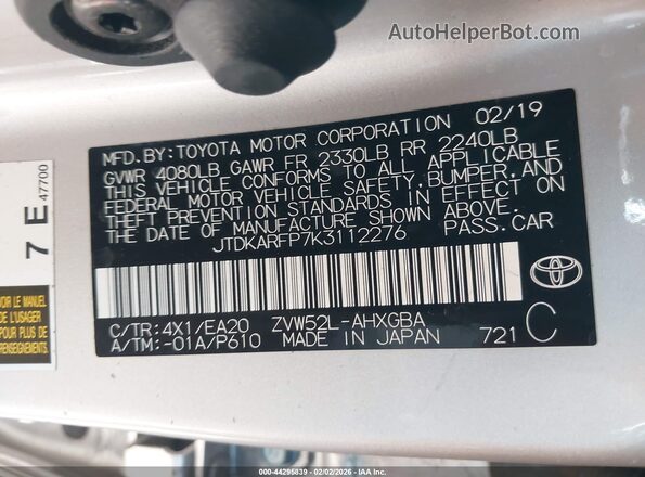 JTDKARFP7K3112276 2019 TOYOTA PRIUS PRIME Beige 
