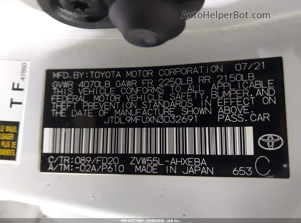 JTDL9MFUXN3032691 2022 TOYOTA LE Белый Вид подкапотного пространства