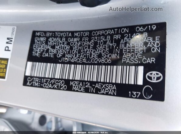 JTDP4RCE4LJ029806 2020 TOYOTA LL Silver Вид підкапотного простору