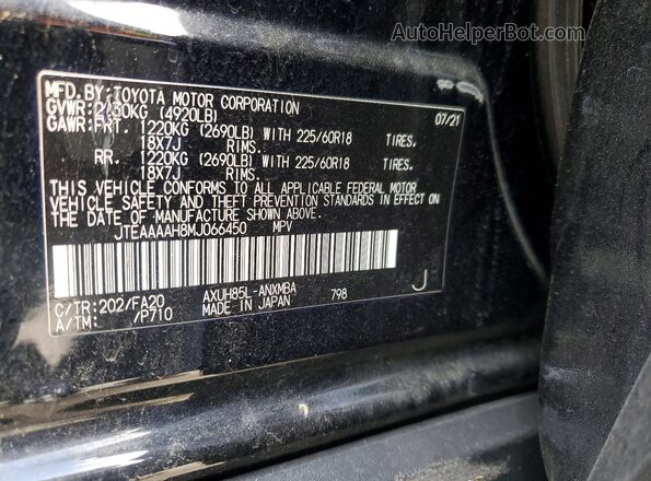 JTEAAAAH8MJ066450 2021 TOYOTA VENZA Black Вид наклейки з VIN-кодом