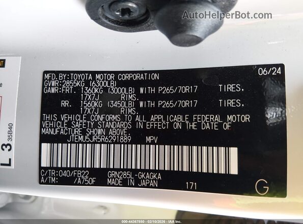 JTEMU5JR5R6291889 2024 TOYOTA 4RUNNER White Շարժիչի բաժամունքի տեսք