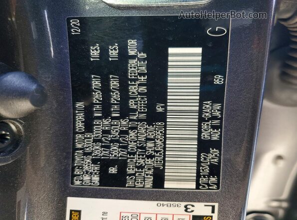 JTERU5JR6M5895018 2021 TOYOTA 4RUNNER Gray 