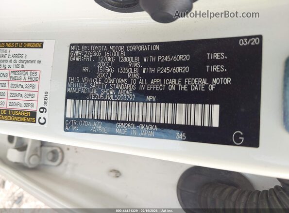 JTEZU5JR8L5223797 2020 TOYOTA LIMITED White Engine compartment view