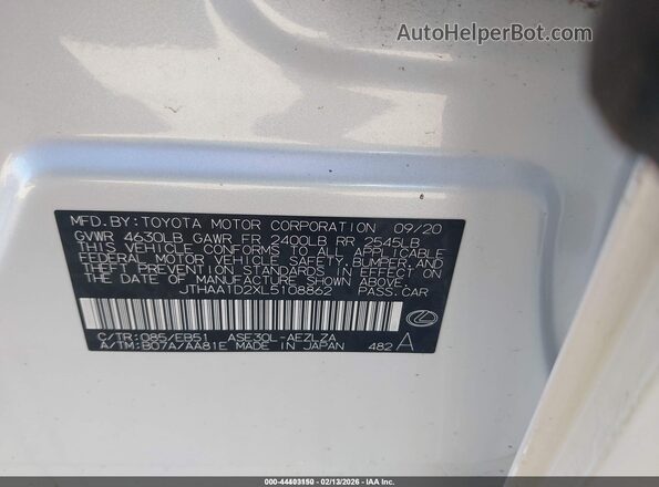JTHAA1D2XL5108862 2020 LEXUS IS 300 White 