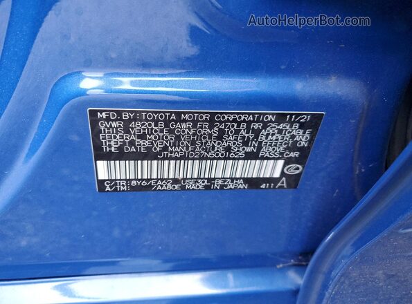 JTHAP1D27N5001625 2022 LEXUS IS Blue Շարժիչի բաժամունքի տեսք