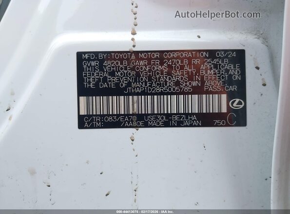 JTHAP1D28R5005785 2024 LEXUS IS 500 White 