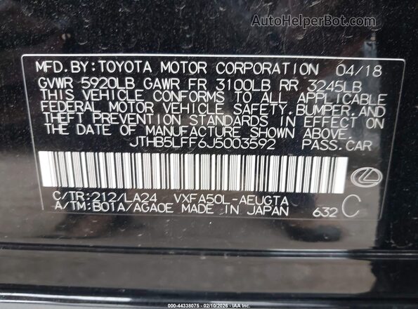 JTHB5LFF6J5003592 2018 LEXUS LS 500 Черный Вид подкапотного пространства