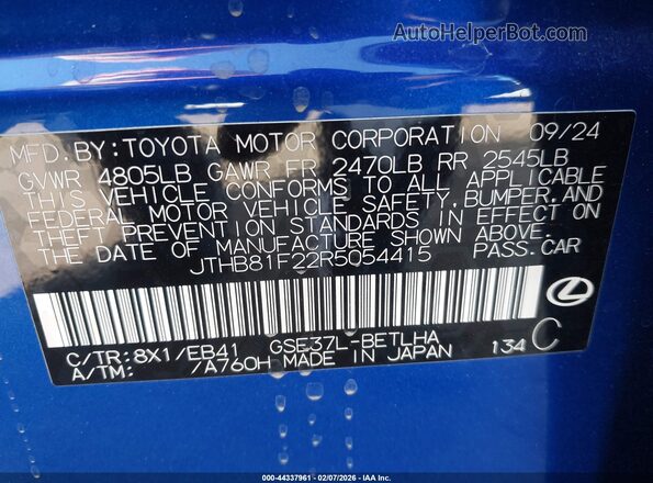 JTHB81F22R5054415 2024 LEXUS IS 300 Blue 