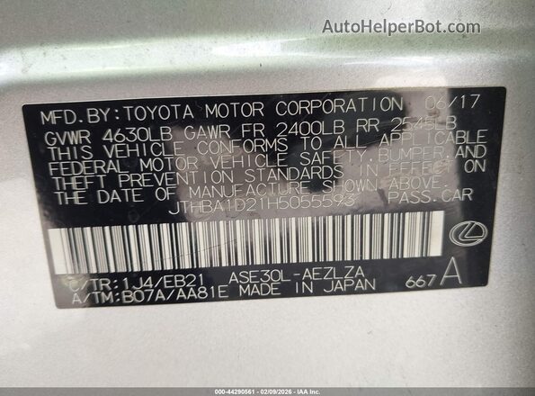 JTHBA1D21H5055593 2017 LEXUS IS 200T Silver Engine compartment view