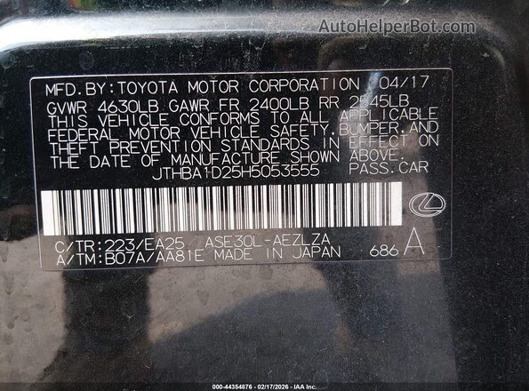 JTHBA1D25H5053555 2017 LEXUS IS 200T Black Vista del compartimento del motor