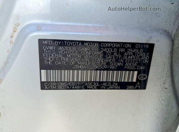 JTHBA1D25K5091987 2019 LEXUS IS White Вид наклейки з VIN-кодом