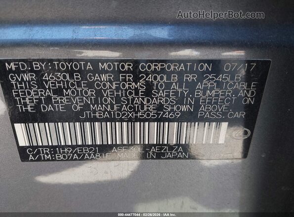 JTHBA1D2XH5057469 2017 LEXUS IS 200T Gray Engine compartment view