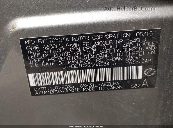 JTHBE1D22G5023416 2016 LEXUS IS 350 Gold Вид підкапотного простору
