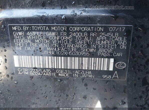 JTHBE1D2XH5030955 2017 LEXUS IS 350 Black Widok komory silnika