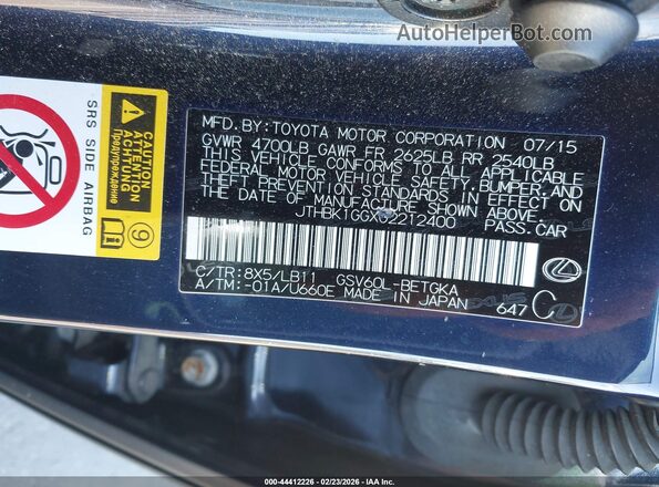 JTHBK1GGXG2212400 2016 LEXUS ES 350 Blue Vista del compartimento del motor