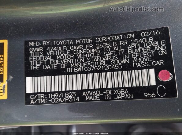 JTHBW1GG7G2120455 2016 LEXUS ES 300H Gray Вид підкапотного простору