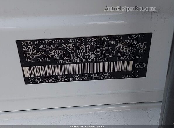 JTHBZ1BL4HA011230 2017 LEXUS GS 350 White Widok komory silnika