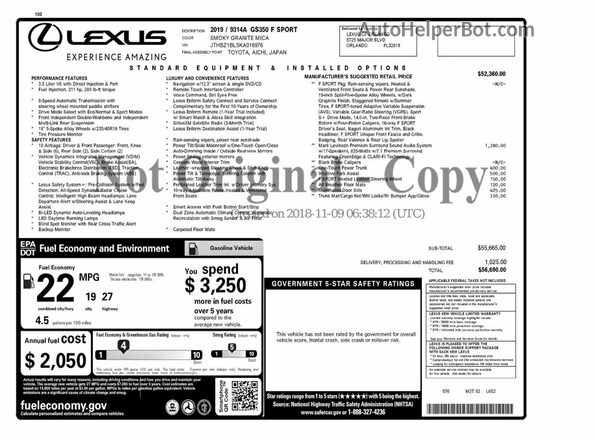 JTHBZ1BL5KA016976 2019 LEXUS GS Gray Vista interior trasera