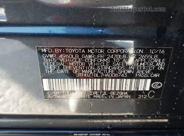 JTHBZ1BL7HA008743 2017 LEXUS GS 350 Gray Widok komory silnika