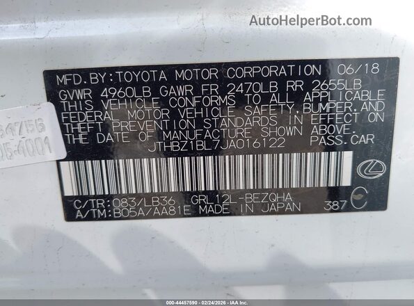 JTHBZ1BL7JA016122 2018 LEXUS GS 350 White Вид підкапотного простору